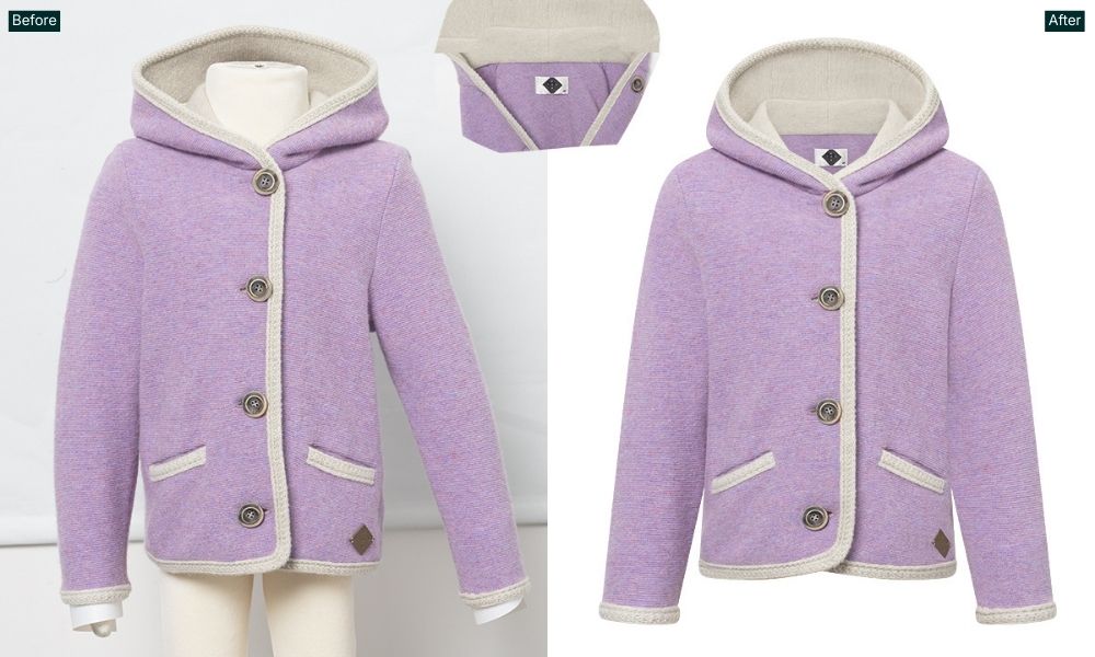 ghost mannequin before after comparison of sweater