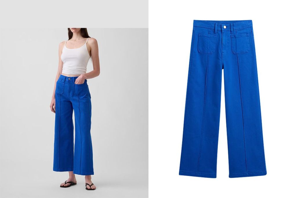model to flatlay before after comparison of womens jeans