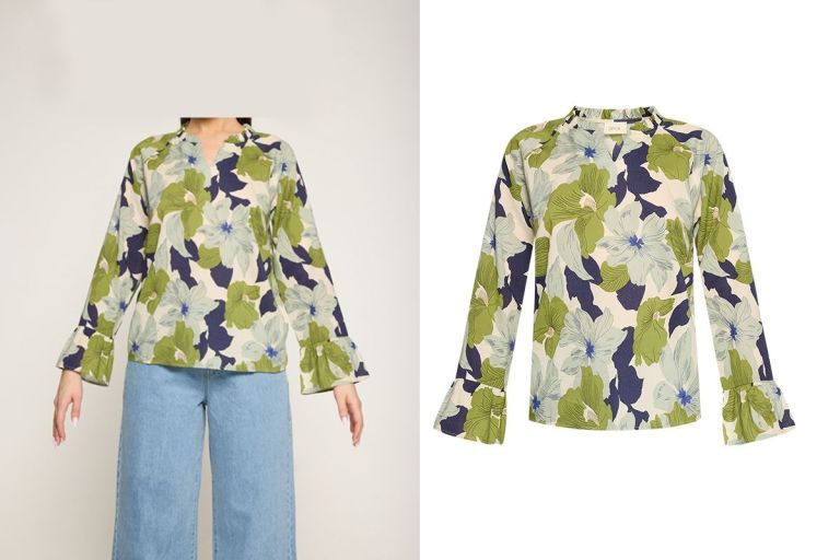 model to flatlay before after comparison of womens top