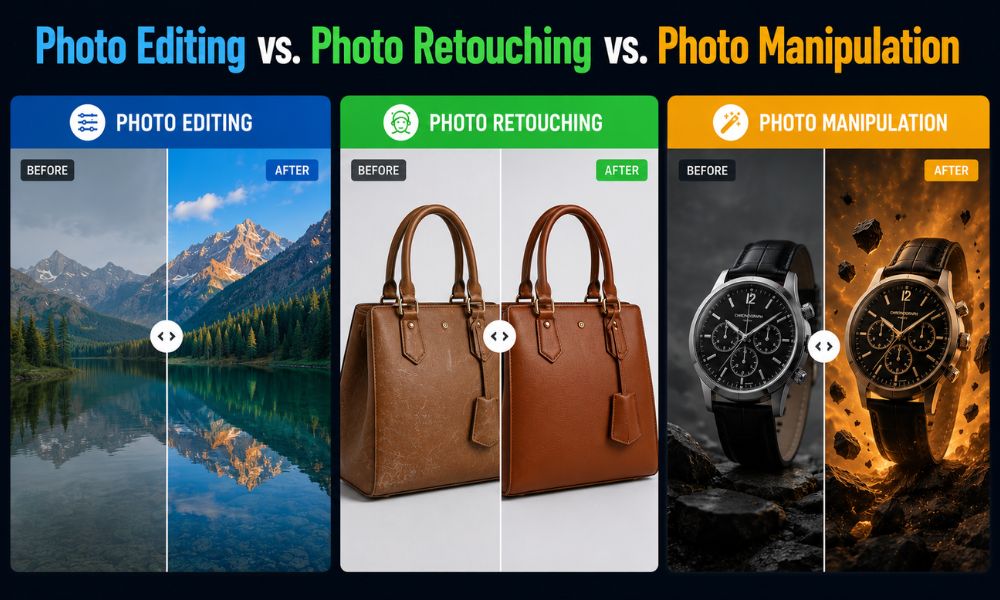 Photo Editing vs Photo Retouching vs Photo Manipulation comparison