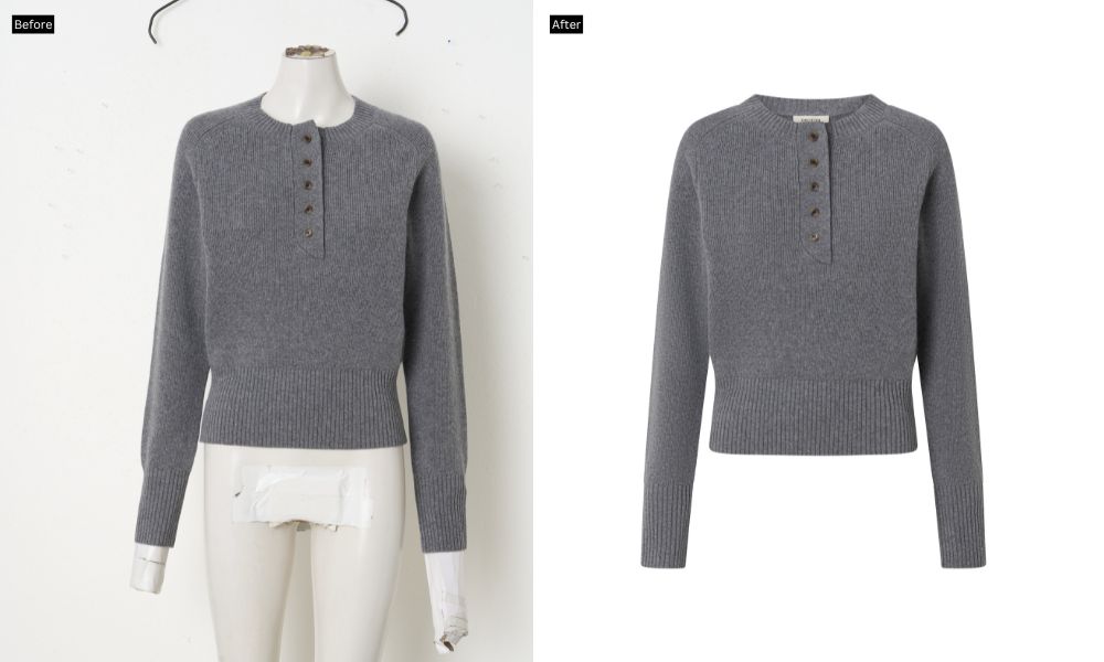 ghost mannequin of a dress before after comparison