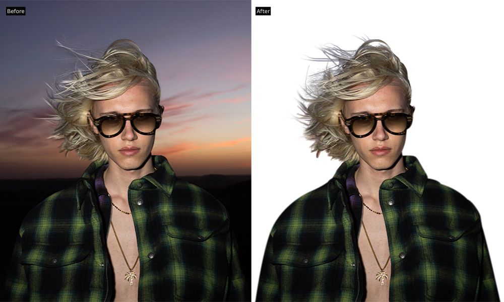 hair masking of a model before after comparison