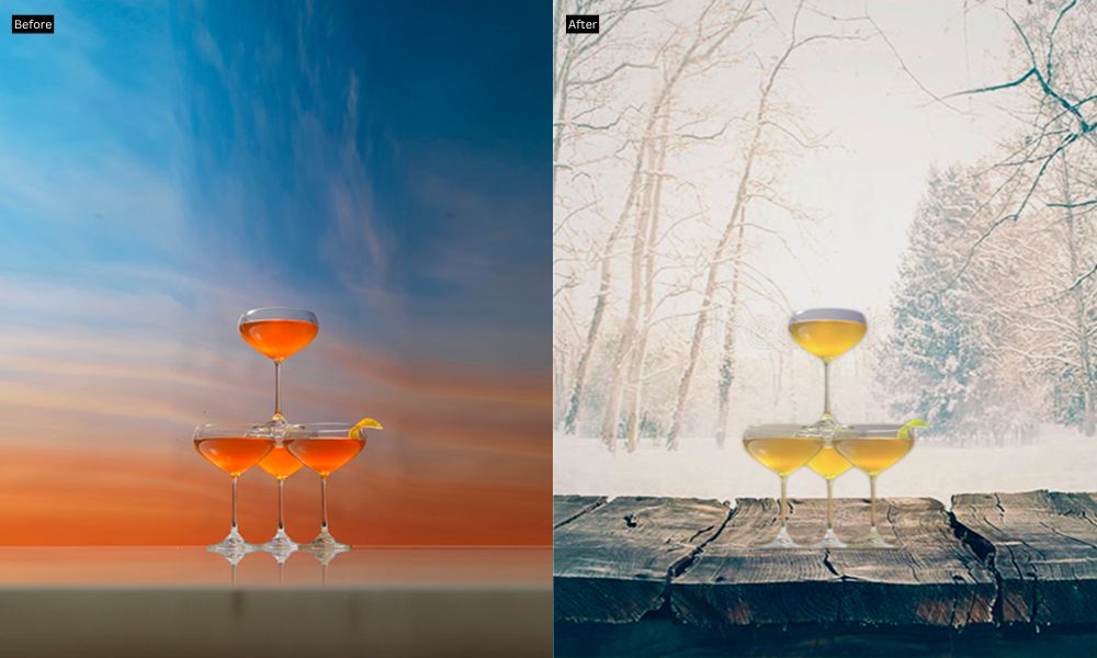 photo manipulation of glasses before after comparison