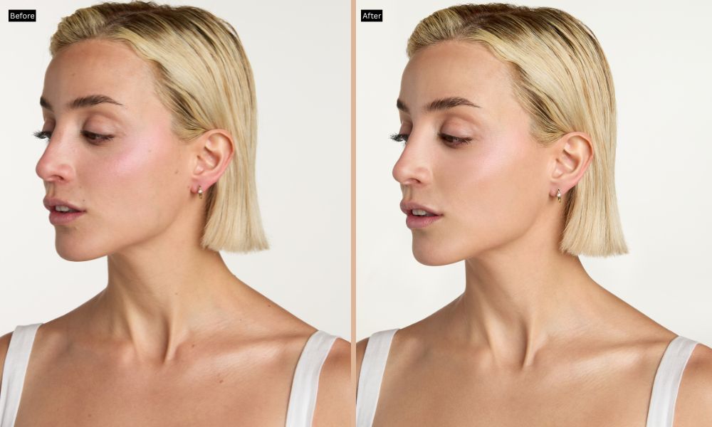 photo retouching of a model before after comparison